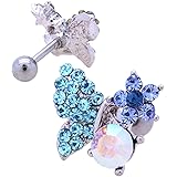 [スパイシーリップス] アクア バタフライ butterfly 蝶々 ワロフスキー 軟骨ピアス ボディピアス 16G 0930