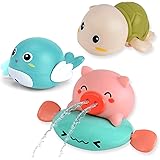 JUYEE お風呂 おもちゃ 赤ちゃん 水遊び おもちゃ 人気ランキング レインボーシャワー 豚 カメ イルカ 誕生日プレゼント 出産祝い（3点セット－色ランダム）