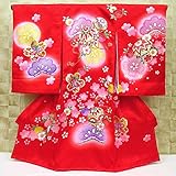 【まりと桜尽くし・赤】 女児　初着　祝着 のしめ 産着 女の子のお宮参り着物