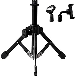 Matturn ミニ マイクスタンド 卓上 マイクスタンド 折りたたみ式 三脚 スマホホルダー付き テレワーク 配信 収…