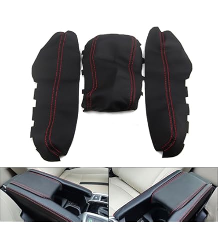 Kakash Custom Armrest Cover For Honda Civic 2016-2021 | Red Stitch PU Leather Console Protector