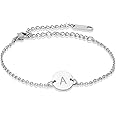 Stainless Steel Initial Bracelet Delicate Coin Letter Bracelet Dainty Small Disc Name Bracelet Personalized Monogram Charm Br