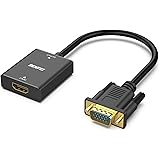BENFEI HDMI-VGA（逆方向に非対応）、単方向 HDMI コンピューター - VGA モニターアダプター (メス - オス) 3.5mm オーディオジャック付き TV スティック、コンピューター、デスクトップ、ラップトップ、PC、モニター、