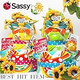 大人気！SASSy2段おむつケー♪サッシー 出産祝いギフト ベビーギフト★男の子/女の子/ダイパーケーキ/ひまわり (Sサイズ25枚(目安2～5ヶ月前後), リボン ブルー)