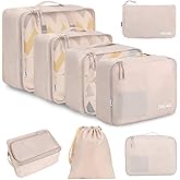 BAGAIL 8 Set Packing Cubes, Lightweight Travel Luggage Organizers with Shoe Bag, Toiletry Bag & Laundry Bag (Beige)