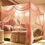 royal-ヨーロピアンスタイルスクエアトップMosquito Net three-door暗号化Thickeningダブルベッドプリンセススタイルステンレススチールブラケットピンク Diameter