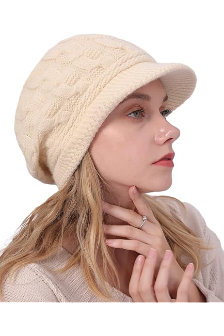 Cable Knit Visor Ponytail Beanie Hat 