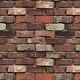 HaokHome 620501 レンガの壁紙の壁のステッカー錆びた赤/茶色の かんたん貼付シールタイプ 性の壁の装飾