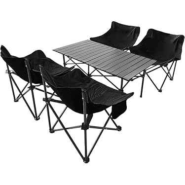 【新品】最終セール❤アウトドアテーブル　椅子セット　ブラック　キャンプ　BBQ Amazon.co.jp 最新リリース: アウトドアテーブル・チェアセット