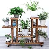 Plant shelf フラワーポットラック、ホイールバルコニー付き多層フラワーラック木製シェルフ長方形マルチファンクションシェルフ Flower racks ( 色 : Brown with whe