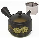 【 洗浄しやすい茶こし付 】職人による手描き急須 常滑焼 300ml 黒茶 ブラウン 桜・山柄 日本製 きつさこ仕様