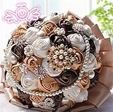 10.2 " Advanced Romanticハンドメイドパールブローチラインストーンサテンrosebridalブーケウェディングpink2 One Size ブラウン