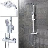 Wellbeingjp　シャワーヘッド　セット　オーバーヘッド　水圧 アップ 強い　 サーモシャワー混合栓 シャワー　レイン ヘッド　シャワーホース ステンレス アーム 　正方形　高品質　セット　節水