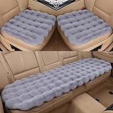 もこもこカーシートクッション 可愛い おしゃれ シートカバー 運転席 助手席 後部座席 軽自動車 ロング ファー 座布団 車用品 3枚セット (グレー)