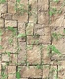 HaokHome 8501レンガ壁紙ロールライトブラウン/グリーンGrass Leavesストーン壁画ホームキッチンバスルーム装飾20.8 CM x 393.7 "