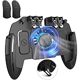 【2020最新改善型】荒野行動 PUBG Mobile コントローラー 6本指 スマホゲーム 指サック 付き【冷却ファン付き】使命召唤 コントローラー 6本指操作可能 高感度 射撃ボタン AksBlay ゲームコントローラー 一体式 引き金式 クリッ