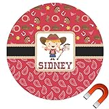 レッドWesternラウンドカーマグネット( Personalized ) 9" x 9" レッド cp-rnd-mgnt-9+43150