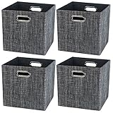 収納用キューブ状バスケット 折り畳めるクローゼット整理箱 棚やタンスの本箱ボックス 厚手の生地 引き出しコンテナ ブラック