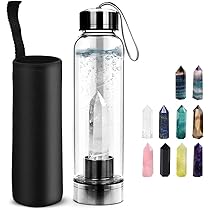 【ほぼ未使用】NOVA クリスタルクリアボトル 450ml ローズクォーツ入り ほぼ未使用】NOVA クリスタルクリアボトル 450ml ローズクォーツ