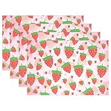 thunana、プレースマットStrawberryシームレスなディナーマット、耐熱、crinkle-proofプレースマット set of 4