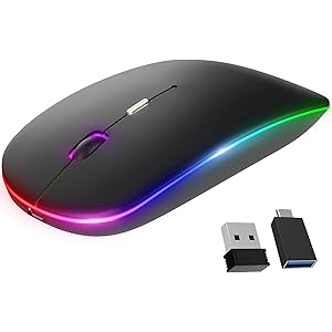 【令和第2世代 7色LEDランプ】ワイヤレスマウス 静音 薄型 無線マウス 充電式 3DPIモード 2.4GHz 光学式…