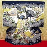 【雲どりに鷹と熨斗・染め疋田・紺】 男児　初着　祝着 のしめ 産着 男の子のお宮参り着物 高級 フードセットプレゼント付