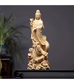 黄楊木 精彫り 観音 木彫り 実木彫刻 仏像 工芸品置物 Amazon｜日月観音仏像黄楊木像家リビングに装飾物実木彫刻手作り芸術品