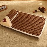 MDICNYV 中型犬 ベッド 枕付きペットベッド 洗える 小型犬 低反発ベッド 大型犬 クッション 猫 ベッド 冬 キャットハウス ペット用マット ソファー さらさら ドライブベッド 高齢犬 ジェラートピケ 清掃しやすい 通気性 蒸れにくい 多頭飼い 取り外せるカバー 滑り止め 防水 ペット用品 犬 グッズ(50x35 cm,チョコレート色)