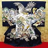 【飛翔鷹・吉祥松・宝尽くし・紺】 男児　初着　祝着 のしめ 産着 男の子のお宮参り着物