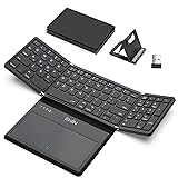 キーボード ワイヤレス 折り畳み bluetoothとusb無線両対応 EWiN 大きいトラックパッドとテンキー付き フルサイズ ブルートゥース keyboard 4台までのデバイスと接続可能 ios mac win android対応 英語配列 アイパッド ipad iphone パソコン タブレット スマホ スタンド付き パンタグラフ レザーカバー付き Type-C充電式 ブラック