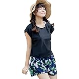 TeddyShop 水着 レディース 体型カバー タンキニ 4点セット 大人 ビキニ タンクトップ ショートパンツ Tシャツ ラッシュガード ママ水着 hys1618