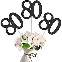 Gold Glitter 80th Birthday Centerpiece Sticks - 12 Pack Number 80 Table Decorations