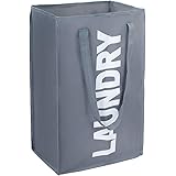 [Amazonブランド] Umi.(ウミ) シングルランドリーバスケット コインランドリーかご ストレージ 洗濯ボックス 収納袋 収納バッグ 防水加工 取っ手付き 折畳 大容量 軽量（ダークグレー）
