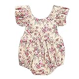Cutelove 女の子 新生児　赤ちゃんの服　ベビースーツ　夏　ロンパース　花柄　プリント　カバーオール　ジャンプスーツ　ふわふわ飛び袖　可愛い　普段着　カジュアル　通気性