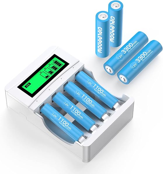 Deleipow 単3・単4充電池充電器 セット 4本3000mAh単三 +4本1100mAh 単四 +4スロット充電器セット ニッケル水素電池 自然放電抑制 環境保護 约1200回循環使用可能 - 1