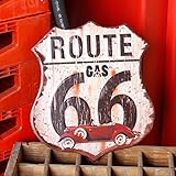 アンティークエンボスプレート「Route 66」（DIE-CUTサイン）　／ブリキ製看板／ティンサイン／アメリカン雑貨／