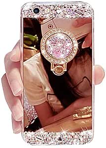 Amazon Iphone 6 ミラーケース Iphone 6s キラキラケース ブラックレモン ラグジュアリー ダイヤモンド ソフトラバー クリスタル ラインストーン グリッター ミラーケース 女の子用 リングスタンド付き Iphone 6 Plus Iphone 6s Plus ケース カバー 通販