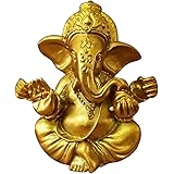 ゴールドガネーシャ 置物 インドの神様 象 金主ガネーシャ像 インド 象神彫刻ガネーシュ 象神樹脂置物彫刻 風水置物 卓上インテリア 開運 金運アップ 商売繁盛 (S)