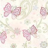 Chesapeake TOT47151 Fantasia Pink Boho Butterflies Scroll Wallpaper by Chesapeake