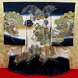 【鷹・笠松・変わり織地紋様・紺】 男児　初着　祝着 のしめ 産着 男の子のお宮参り着物 高級 フードセットプレゼント付