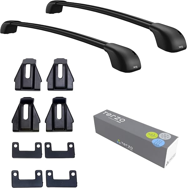 Terzo (by PIAA) Base Carrier Set for Select Vehicles, Aerobar Type, Black, Direct Roof Rail Type, Wind Noise Reduction Model, with Lock [Toyota Corolla Touring (including hybrid) with roof rails R1.9~ - 1
