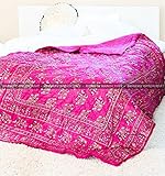 Indian Rajsthaniマルチ色Lotusキルトハンドメイド、Designer Rajai (Razai、100 %コットン、キングサイズ90 x 104インチエキゾチック色by Bhaira