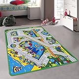 子供のブルーグリーン再生村City道路マップTrain Tracks Cars Play Mat Fun 8 Feet X 10 Feet