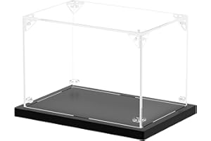 KUKERフィギュアケース アクリルケース UVカット コレクションケース ディスプレイケース 組み立て簡単 頑丈 汚れ防止 手袋 クリーニングクロス付き（幅15×奥行10×高さ10cm,台座黒）