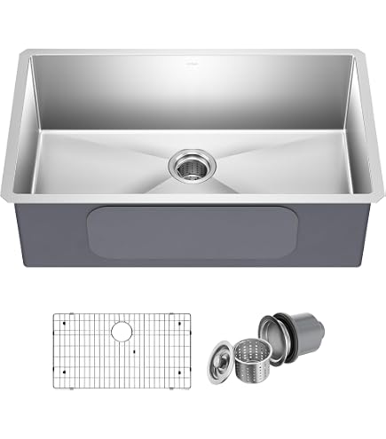 Kraus 32 Zoll Edelstahl Küchenspüle – 18 Gauge Einzelbecken, Unterbau, Inkl. Bodengitter & Ablauf
