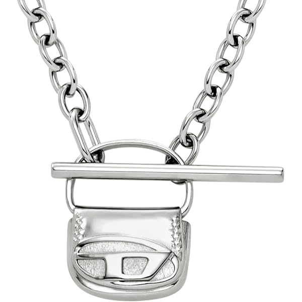 Amazon | Diesel メンズ シルバー ステンレススチール ロゴ チェーン