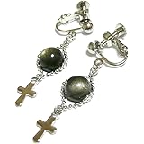 【 Lily/クロス 】 レインボーオプシディアン (8mm 丸珠) イヤリング
