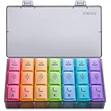 Sukuos ピルケース 薬ケース 1週間 1日3回 サプリメントケース 朝昼晩に分け 飲み忘れ防止 コンパクト 持ち運びやすい 曜日別 日本語印刷され (グレイ)