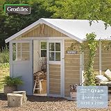 フランス発のお庭に馴染む白い小屋型収納庫　「Grosfillex ゴーフィレックス フレンチシェッド グラン シャーウッド」　木目調