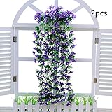 Coobl人工シルクLily Budガーランド植物つる花花柄ウェディングパーティー壁ホームデコレーション( 2個入り) ブルー A